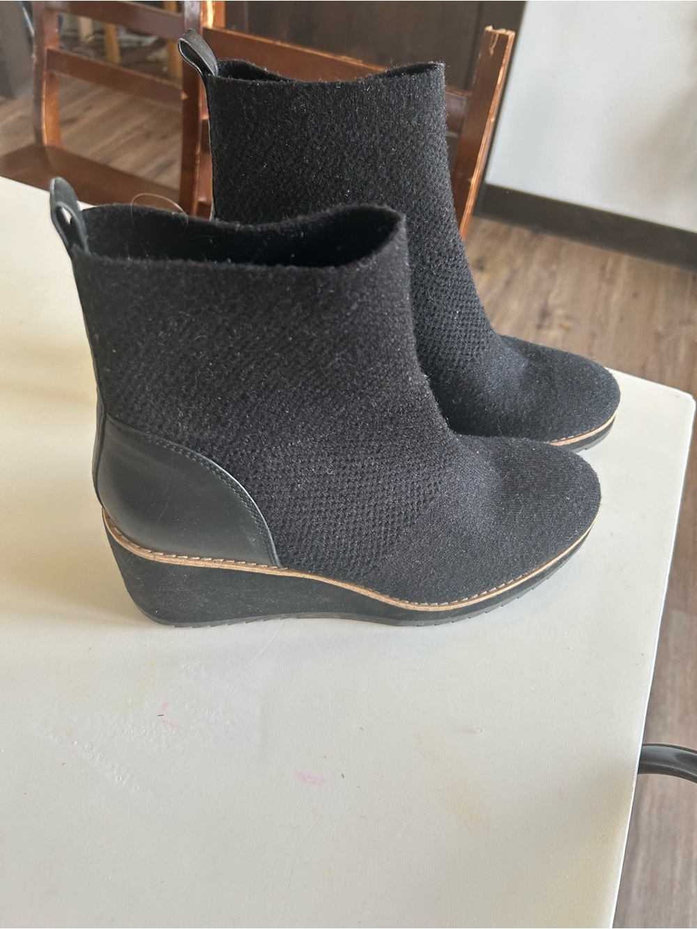 Sofft Black Knit Wedge Ankle Boots